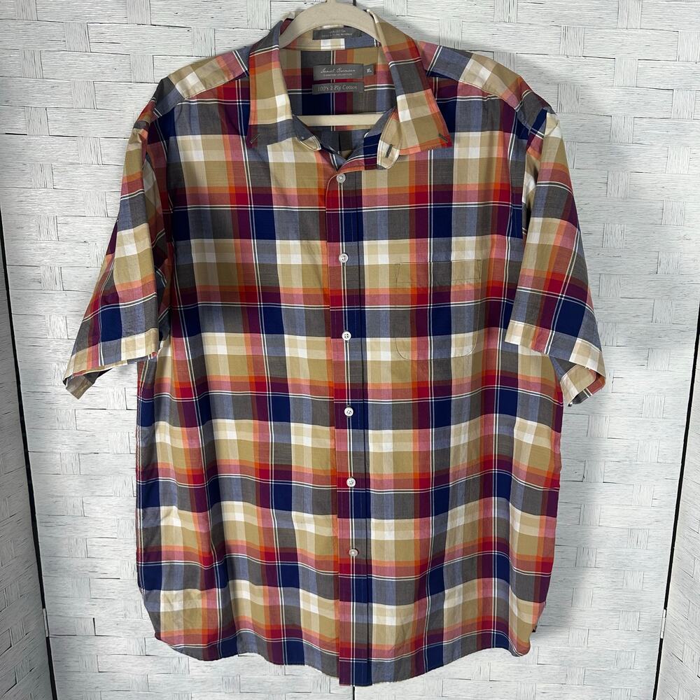 Daniel‎ Cremieux men's shirt button up plaid short sleeve fall colors office